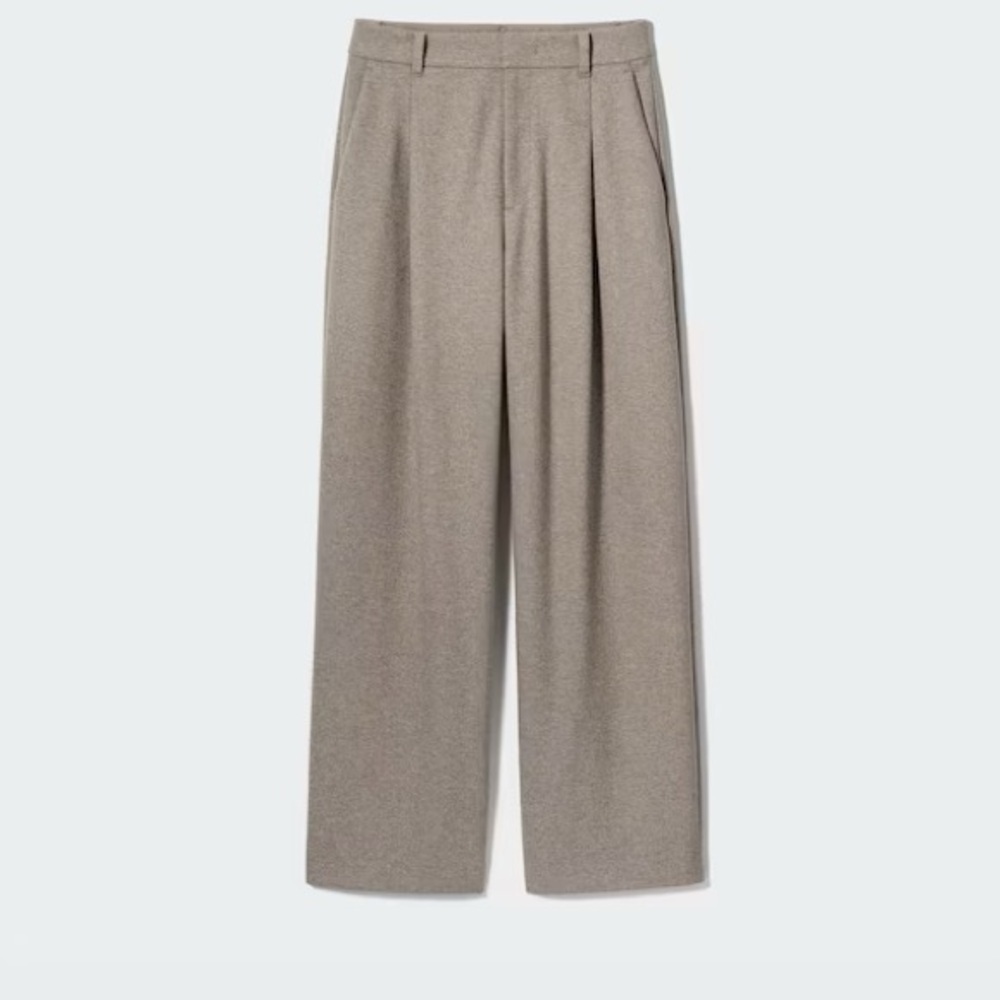 Comptoir Des Cotonniers Wide-Leg Pleated Trousers in Taupe